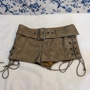 SHEIN Tan Lace-Up High Waist Shorts